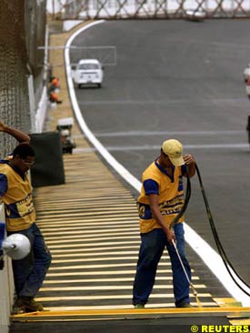 workers prepare the track this week