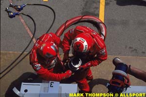 A Formula One fuel rig with hose attached