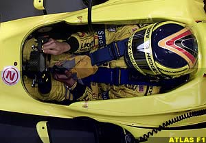 Heinz Harald Frentzen in the Jordan Mugen Honda EJ10 cockpit