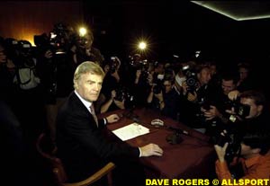Max Mosley holding a press conference