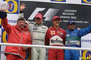 Ross Brawn, David Coulthard, Michael Schumacher and Giancarlo Fisichella