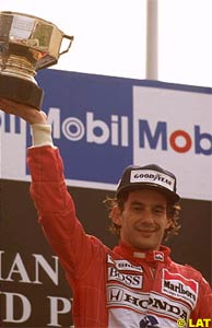Senna celebrates victory in 1989