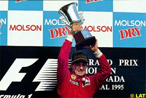 Alesi, after scoring his first and only victory, 1995 Canadian GP