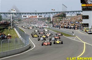 The start of the 1983 Canadian GP, with Piquet in third place in the Brabham