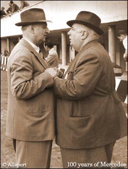 1953: Italian Grand Prix, Monza. Motor Racing supremos Enzo Ferrari and Dr Alfred Neubauer