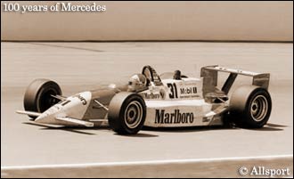 Al Unser Jr. winning the 1994 Indy 500 in his Penske-Mercedes