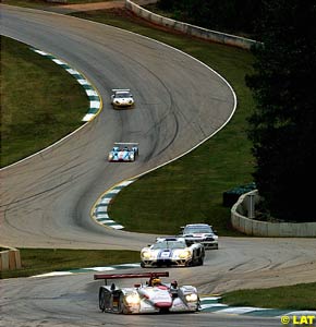 The #2 Audi leads the field through the sweeping bends of Road Atlanta