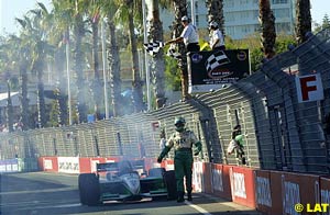 Paul Tracy's expired car just past the finish line