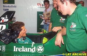 Michael Schumacher during his seat fitting at Jordan in 1991