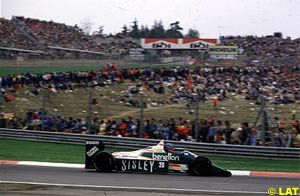 Berger at Imola driving the BMW-powered Benetton, 1986