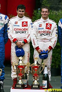 Daniel Elena and Sebastian Loeb celebrate their win