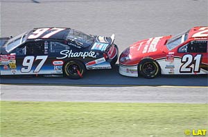 Kurt Busch getting some close drafting help from Elliott Sadler