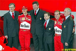 Ferrari's dream team: Martinelli, Schumacher, Brawn, Todt, Barrichello and Byrne