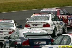 Close racing throughout the field as Larini tries to hold off the charging pack