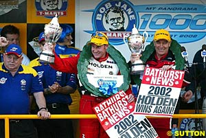Mark Skaife and Jim Richards celebrate another victory on the Mountain