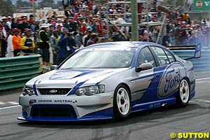 Ford legend Dick Johnson took Ford Australia President Geoff Polites for a ride in Ford's 2003 V8 Supercar weapon, the BA Falcon XR8 V8 Supercar