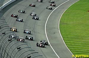 Cars spread out at the start of the race