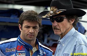Winston Cup rookie Christian Fittipaldi talks with NASCAR legend Richard Petty