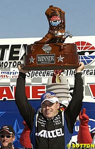 Winner Ryan Newman with a rather special trophy