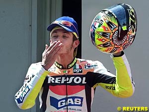 Valentino Rossi celebrating in 2002