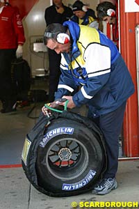 Michelin engineer at work in Silverstone testing