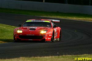 The LMGTS class winning Ferrari 550 Maranello of Peter Kox, Tomas Enge and Jamie Davies