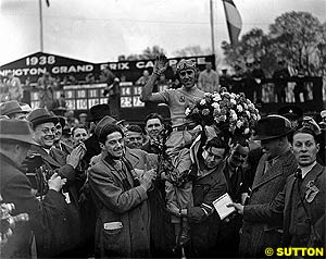 Race winner Tazio Nuvolari at Donington Park in 1938