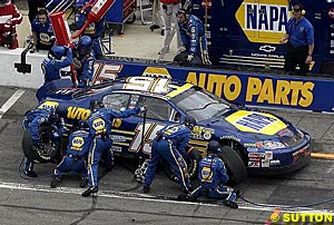 Winner Michael Waltrip makes a pit stop