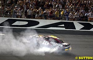 Biffle celebrated his maiden Winston Cup win with a couple of donuts