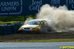 Jason Bright had a bad day, not helped by this trip through the gravel late in the race