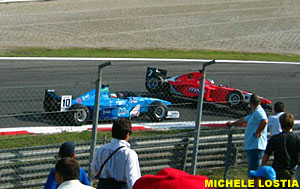 Raffaele Gianmaria's pass on Townsend Bell gets a little too close for comfort as Bell is launched into the air