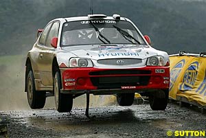Freddy Loix drives a Hyundai Accent WRC at Rally New Zealand earlier this year