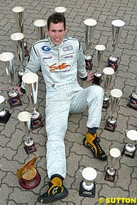 2003 British F3 Champion Alan van der Merwe with some of his trophies