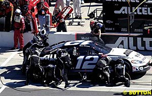 Winner Ryan Newman makes a pit stop