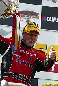 Mark Skaife celebrates victory at the Clipsal 500