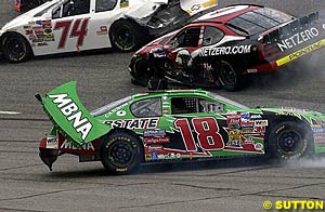 Bobby Labonte suffers rear-end damage in an early incident
