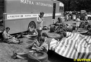 The 'paddock' at the 1969 French Grand Prix