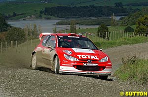 Winner Marcus Gronholm flies through the gravel stages