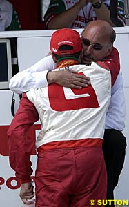 Michel Jourdain Jr. is consoled by team boss Bobby Rahal