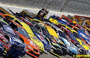 Cars line-up on the track, waiting for the race