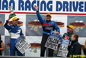 Three happy Ford drivers on the podium at Eastern Creek