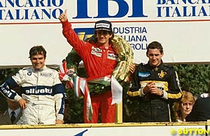 Alain Prost with the laurel wreath in the 1985 Italian GP