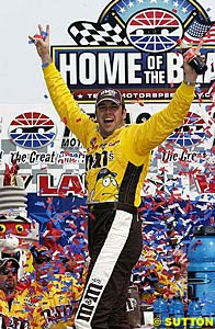 Elliott Sadler celebrates victory in Texas