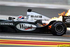 The Mercedes engine blows up on Raikkonen's car