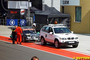 Paffett's car was towed back to the pits after it stopped on track, out of fuel