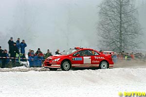 Marcus Gronholm took the 307's first podium in only its second rally after leading early