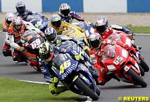 Valentino Rossi leads the field early in the race