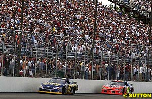 Kurt Busch leads Jeff Gordon towards the end of the race