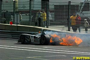 The teammates of the winning Audi went out after this fire after a crash while lapping other runners