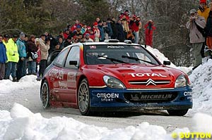 Winner Sebastien Loeb negotiates snowy conditions on Leg 1